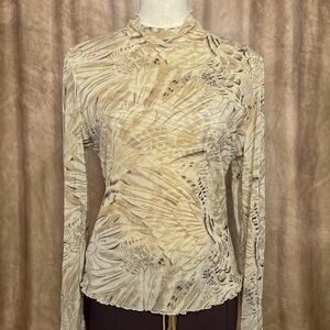 Vintage Y2K Animal Print Mesh Top Sheer Scalloped Long Sleeve McBling Euro Indie